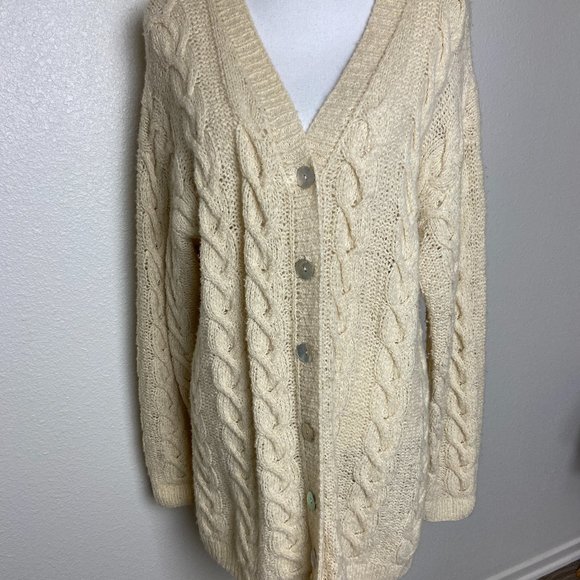 Karen Kane Sweaters - Vintage Wool Cotton Knit Sweater Cardigan Cable Made in Hong Kong